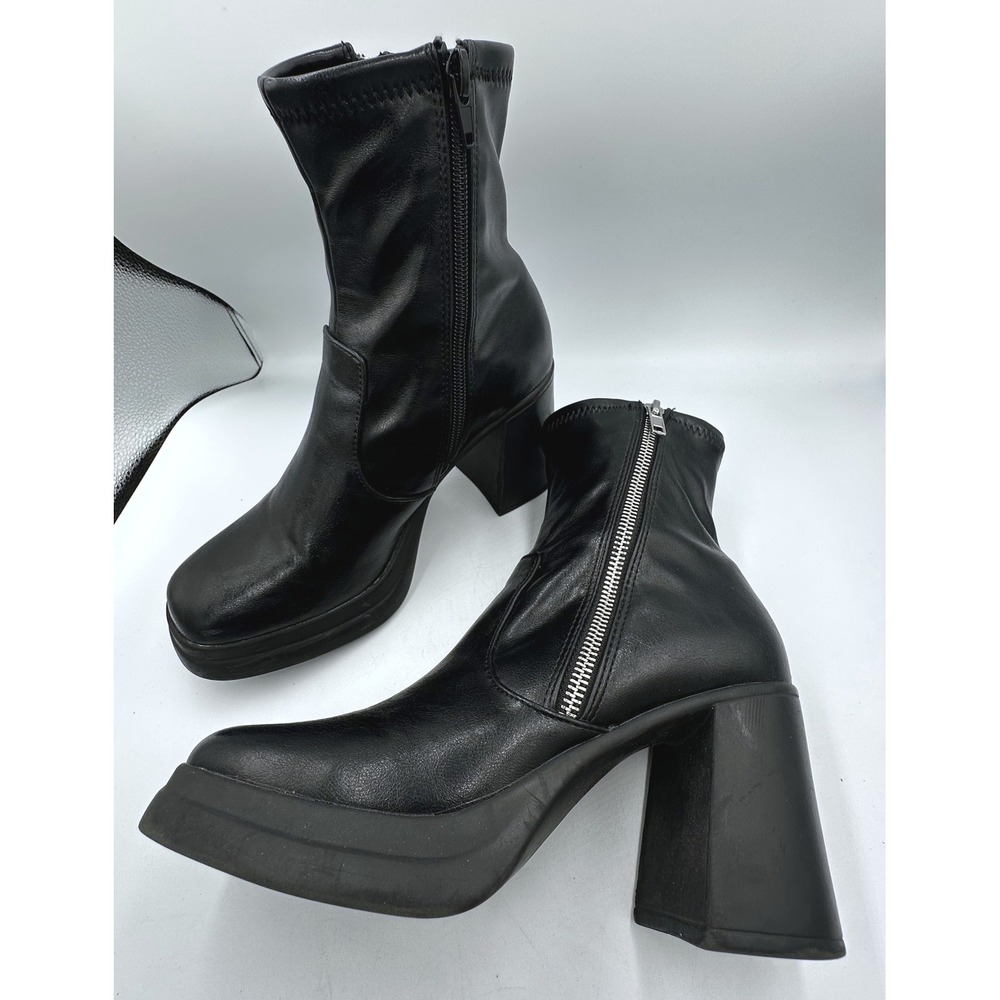 Steve Madden Kamilia Y2K Grunge Gothic Black Platform Ankle Boots Block Heel 7M